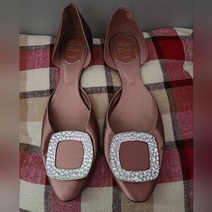 Roger Vivier Chips Strass Ballerina Crystal Embellished Pink Flats Size 37